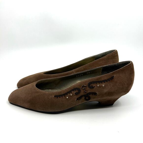 YSL Brown Suede Kitten Heel Pumps Women's 6.5 US NEW - Picture 2 of 9